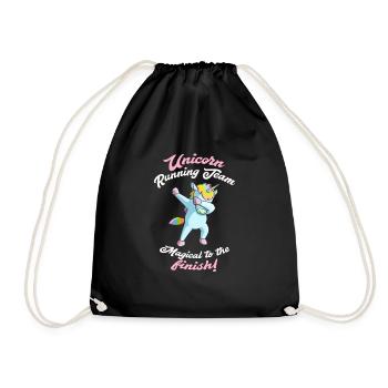 Running group team jog dabbing unicorn gift - Drawstring Bag - black - Front