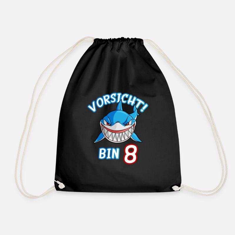 Vorsicht bin 8 Hai Geschenk Junge 8. Geburtstag - Turnbeutel - Schwarz