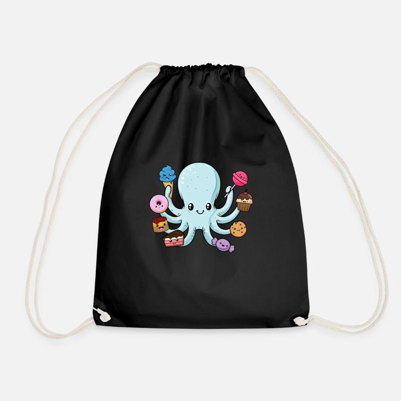 Süßer Oktopus Geschenk Tintenfisch mit Süßigkeiten - Turnbeutel - Schwarz