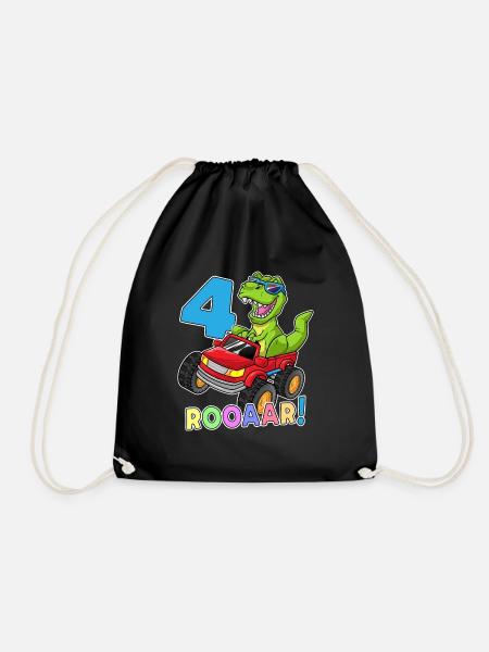 4 Jahre Dino Geschenk Monstertruck 4. Geburtstag - Turnbeutel - Schwarz