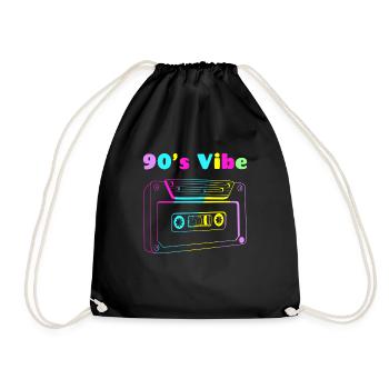 90s Vibe Retro Gift 90s Party Costume Cassette - Drawstring Bag - black - Front