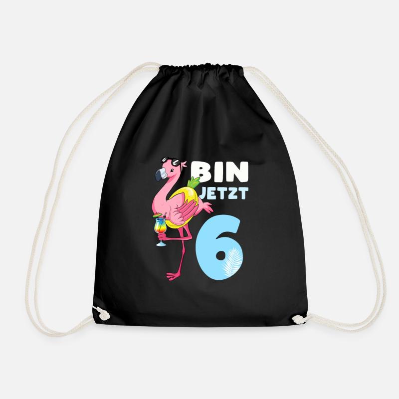 Bin jetzt 6 Jahre Flamingo Geschenk 6. Geburtstag - Turnbeutel - Schwarz