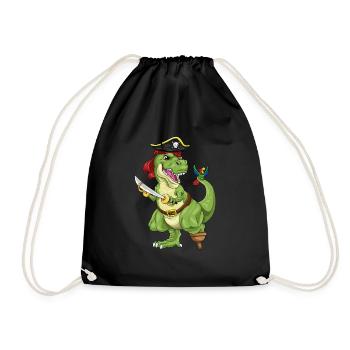 T-Rex Pirate Dinosaur Pirate Pirate Costume - Drawstring Bag - black - Front