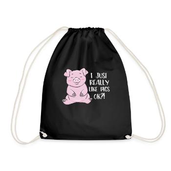 I really like pigs piggy piglet domestic pig - Drawstring Bag - black - Front