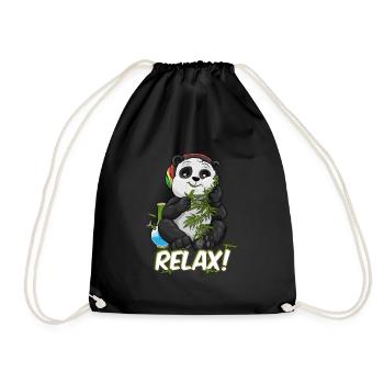Relax braided panda stoner panda bear cannabis - Drawstring Bag - black - Front