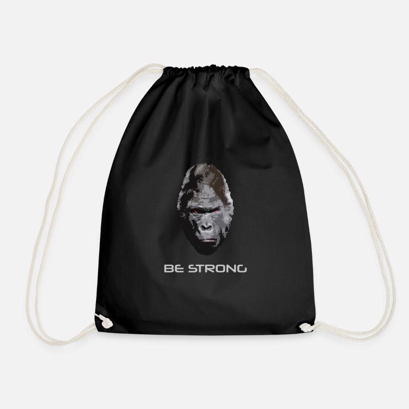 Cooler, böse guckender Gorilla - BE STRONG - Turnbeutel - Schwarz