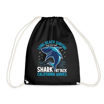 Long Beach Surfing Shark Attack California Waves - Turnbeutel - Schwarz - Vorne