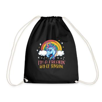 Freakin Ray Of Sunshine Unicorn Rainbow Geschen - Drawstring Bag - black - Front
