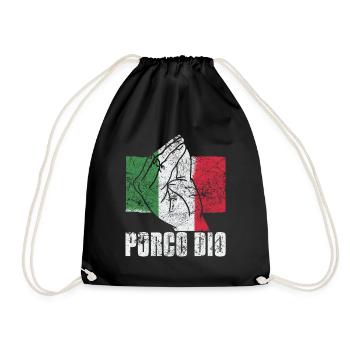 Italian Italy Funny Quotes Porco Dio - Drawstring Bag - black - Front