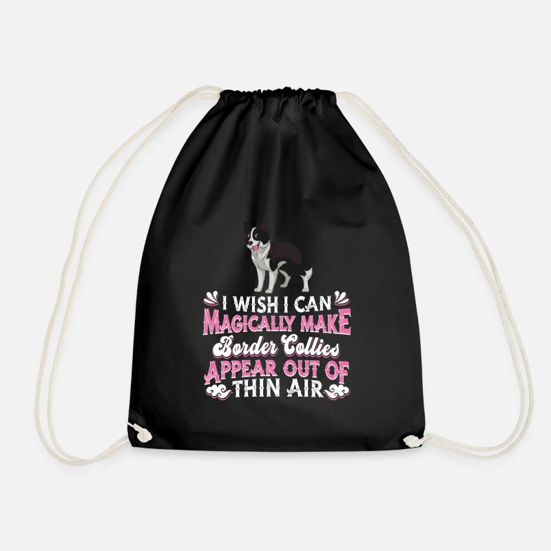 Border Collie Dog - Drawstring Bag - black