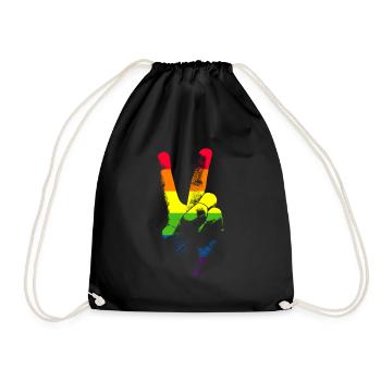 LGBTQ Flag Friedenszeichen Hand LGBTQ Gay Pride LG - Turnbeutel - Schwarz - Vorne