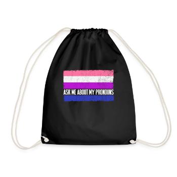 Fragen Sie mich nach meiner Pronomen Genderfluid F - Turnbeutel - Schwarz - Vorne