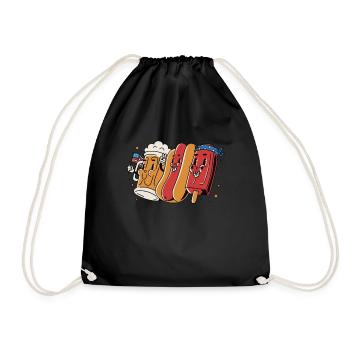 4. Juli Mug Hotdog Eis am Stiel Cartoon 4. Juli - Turnbeutel - Schwarz - Vorne