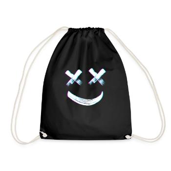 X Augen gl�ckliches Gesicht Emoticon Glitch Vaporw - Turnbeutel - Schwarz - Vorne