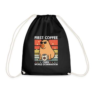 Capybara Wasserschwein Sonnenbrille Kaffee - Turnbeutel - Schwarz - Vorne