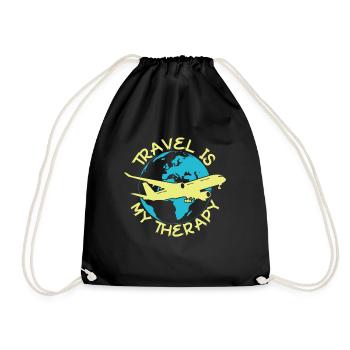Reisen ist meine Therapie -Weltreisende -Reisether - Turnbeutel - Schwarz - Vorne