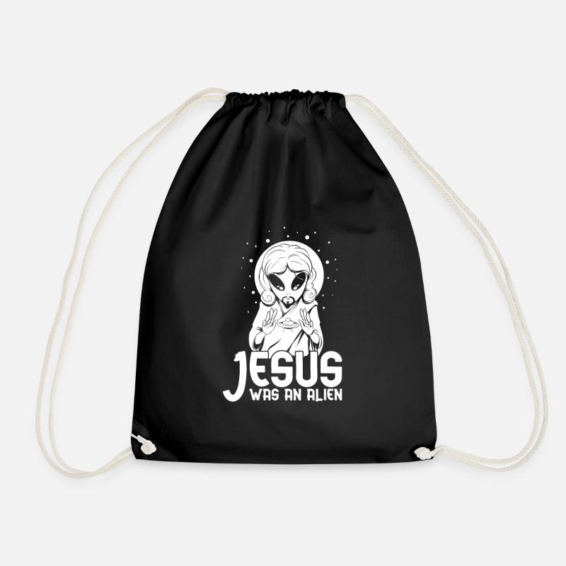 Christ Christianity Funny Alien Jesus - Drawstring Bag - black