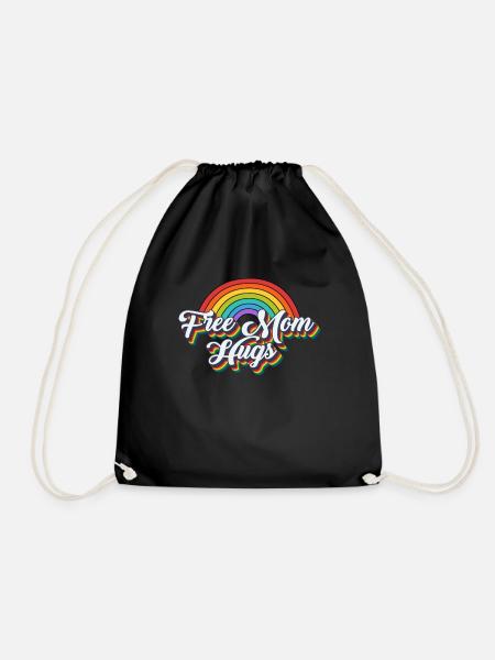 Free Mom Hugs LGBTQ Rainbow LGBT - Drawstring Bag - black