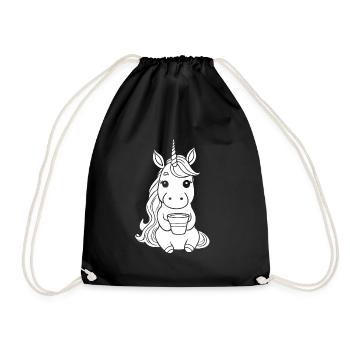 Einhorn Unicorn Kaffee - Turnbeutel - Schwarz - Vorne