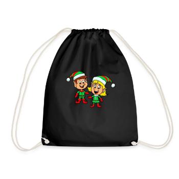 Christmas Elves PJs Boys Girls Kids Cute We - Drawstring Bag - black - Front