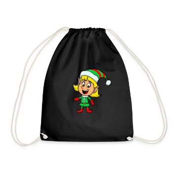 Christmas Elf PJS Kids Girls Cute Christmas Elf - Drawstring Bag - black - Front