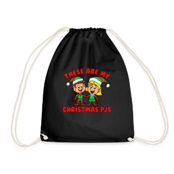 These Are My Christmas PJs Kids Elves Christmas - Drawstring Bag - black - Front