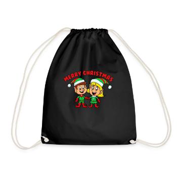Frohe Weihnachten Elfen Jungen Mädchen Kinder Weih - Turnbeutel - Schwarz - Vorne