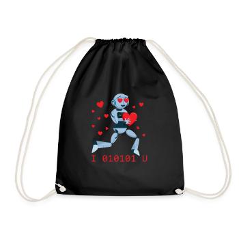 Ich liebe dich binär 01010 Roboter Valentine Robot - Turnbeutel - Schwarz - Vorne