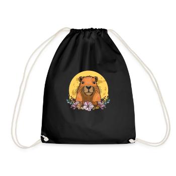 Capybara Wasserschwein Wilde Blumen Floral Moon - Turnbeutel - Schwarz - Vorne