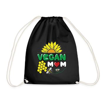 Vegan Mom Sonnenblume Bienen Herz - Turnbeutel - Schwarz - Vorne