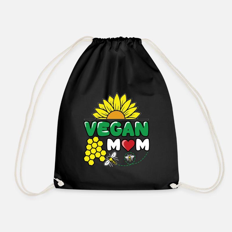 Vegan Mom Sunflower Bee Heart - Drawstring Bag - black