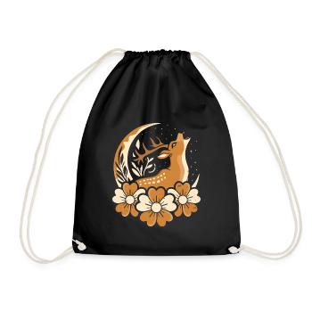 Hirsch Wilde Blumen Floral Moon - Turnbeutel - Schwarz - Vorne