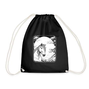 Horse Equestrian Japan Cherry Blossom Moon - Drawstring Bag - black - Front