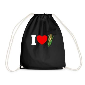 Ich liebe Mais. Rotes Herz. Lustiger Maisliebhaber - Turnbeutel - Schwarz - Vorne
