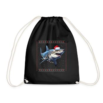 Christmas Shark Funny Ugly Christmas Pullov - Drawstring Bag - black - Front