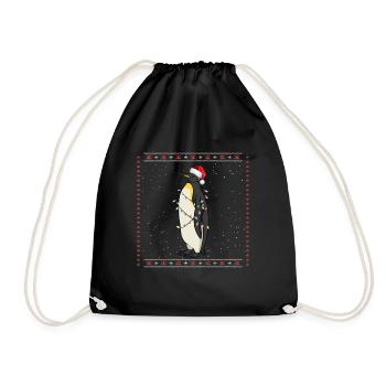 Christmas Penguin Funny Ugly Christmas Pu - Drawstring Bag - black - Front