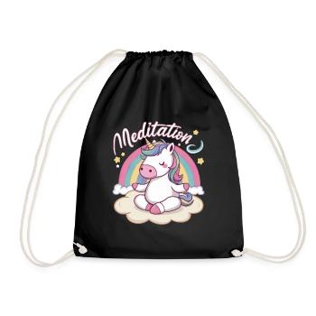 Kawaii Meditation Unicorn Meditates - Drawstring Bag - black - Front
