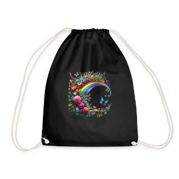 Blumenranke Blume floral Schmetterling Regenbogen - Turnbeutel - Schwarz - Vorne