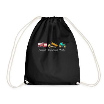 Fire truck, dump truck, tractor, discreet ant - Drawstring Bag - black - Front