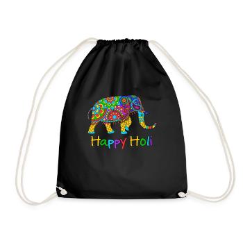 Festival der Farben Indien Hindu Elefant Happy Hol - Turnbeutel - Schwarz - Vorne