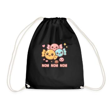 Candy Nom Nom Nom Süßigkeitenesser Süßigkeiten - Turnbeutel - Schwarz - Vorne