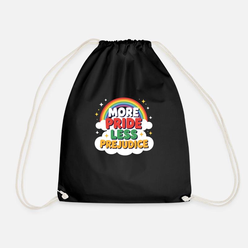 More Pride Less Prejudice Rainbow Pride Mon - Drawstring Bag - black