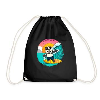 Panda, équitation, planche surf, vagues saisissantes - Sac de sport léger - noir - Devant