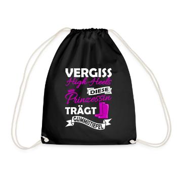 Landwirtin Spruch - Prinzessin Gummistiefel - Turnbeutel - Schwarz - Vorne