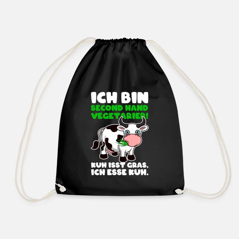 Ich bin Second Hand Vegetarier Shirt - Kuh - Turnbeutel - Schwarz