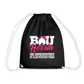 Bauherrin Shirt Geschenk für Bauherrin Hausbau - Turnbeutel - Schwarz - Vorne