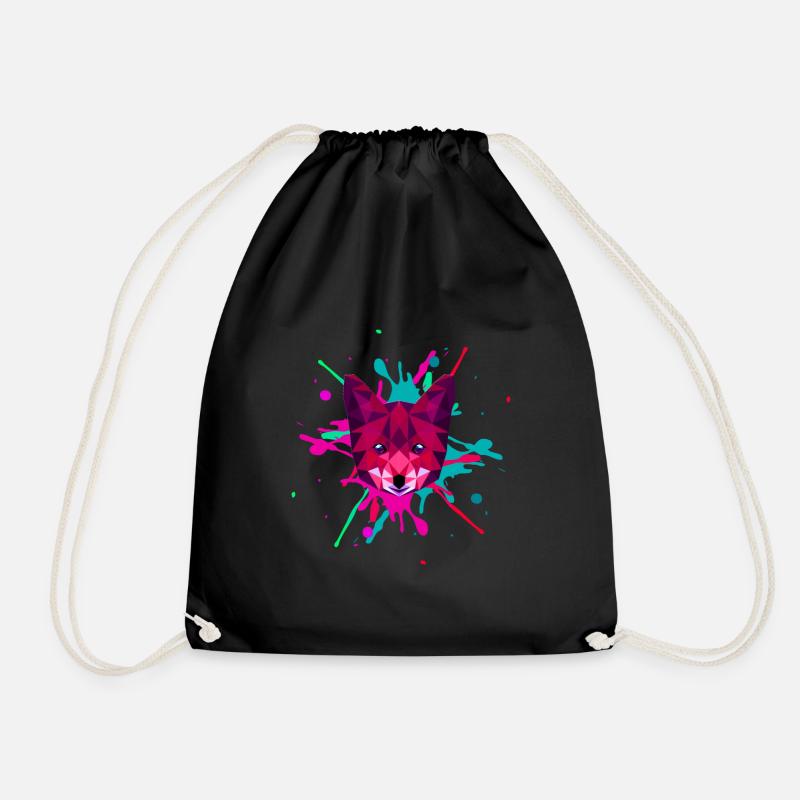 Fox head with splashes of paint in the background - Drawstring Bag - black