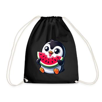 Pinguin mit Wassermelone Cartoon - Turnbeutel - Schwarz - Vorne