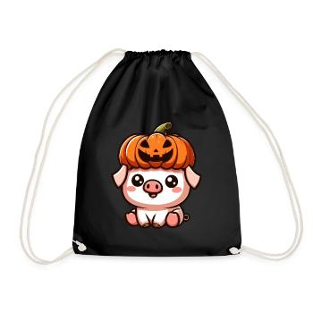 Dessin animé mignon cochon d’Halloween avec citrouille - Sac de sport léger - noir - Devant