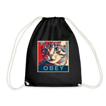 Obey the Cat! - Drawstring Bag - black - Front
